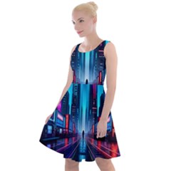 City People Cyberpunk Knee Length Skater Dress by Jancukart