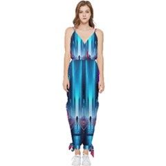 City People Cyberpunk Sleeveless Tie Ankle Chiffon Jumpsuit