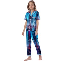 City People Cyberpunk Kids  Satin Short Sleeve Pajamas Set by Jancukart