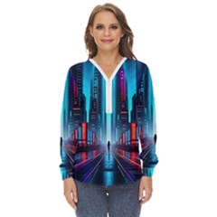 City People Cyberpunk Zip Up Long Sleeve Blouse