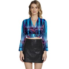 City People Cyberpunk Long Sleeve Tie Back Satin Wrap Top