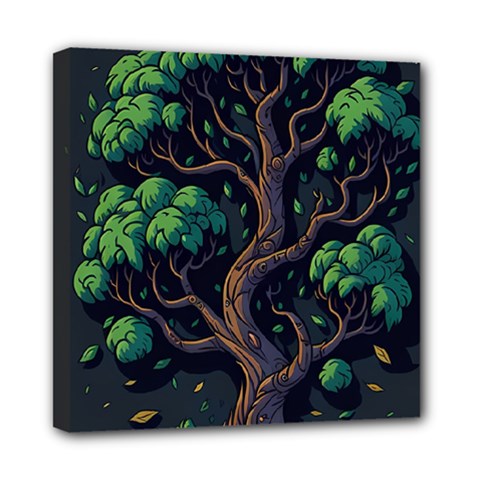 Tree Nature Cartoon Drawing Comic Mini Canvas 8  X 8  (stretched)