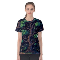 Tree Nature Cartoon Drawing Comic Women s Cotton Tee