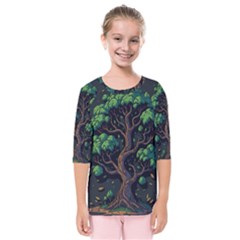 Tree Nature Cartoon Drawing Comic Kids  Quarter Sleeve Raglan Tee