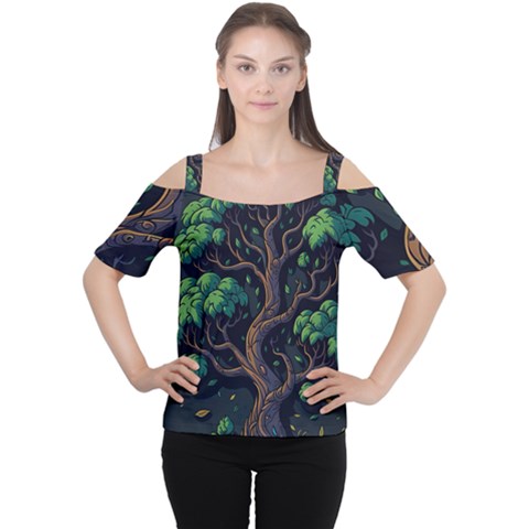 Tree Nature Cartoon Drawing Comic Cutout Shoulder Tee by Jancukart