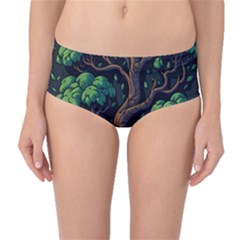 Tree Nature Cartoon Drawing Comic Mid-waist Bikini Bottoms by Jancukart