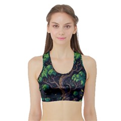 Tree Nature Cartoon Drawing Comic Sports Bra With Border