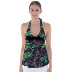 Tree Nature Cartoon Drawing Comic Babydoll Tankini Top by Jancukart