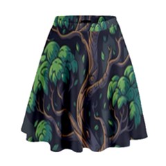 Tree Nature Cartoon Drawing Comic High Waist Skirt