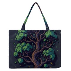 Tree Nature Cartoon Drawing Comic Zipper Medium Tote Bag