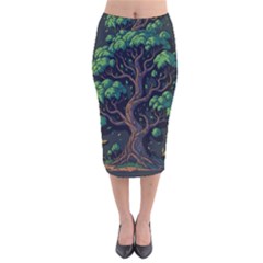 Tree Nature Cartoon Drawing Comic Velvet Midi Pencil Skirt