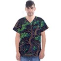 Tree Nature Cartoon Drawing Comic Men s V-Neck Scrub Top View1