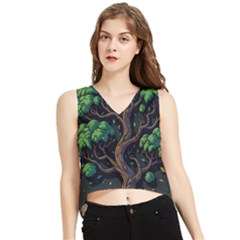 Tree Nature Cartoon Drawing Comic V-neck Cropped Tank Top by Jancukart