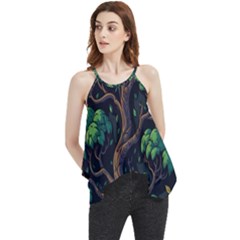 Tree Nature Cartoon Drawing Comic Flowy Camisole Tank Top