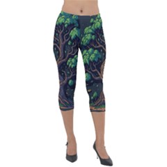 Tree Nature Cartoon Drawing Comic Lightweight Velour Capri Leggings 