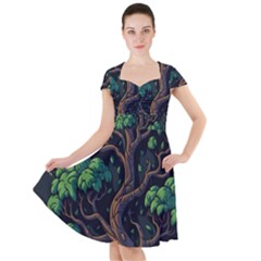 Tree Nature Cartoon Drawing Comic Cap Sleeve Midi Dress