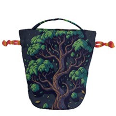 Tree Nature Cartoon Drawing Comic Drawstring Bucket Bag by Jancukart