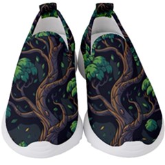 Tree Nature Cartoon Drawing Comic Kids  Slip On Sneakers