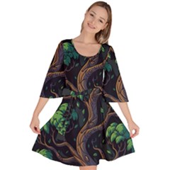 Tree Nature Cartoon Drawing Comic Velour Kimono Dress