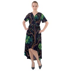 Tree Nature Cartoon Drawing Comic Front Wrap High Low Dress