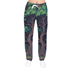 Tree Nature Cartoon Drawing Comic Women Velvet Drawstring Pants