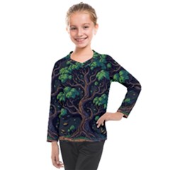 Tree Nature Cartoon Drawing Comic Kids  Long Mesh Tee