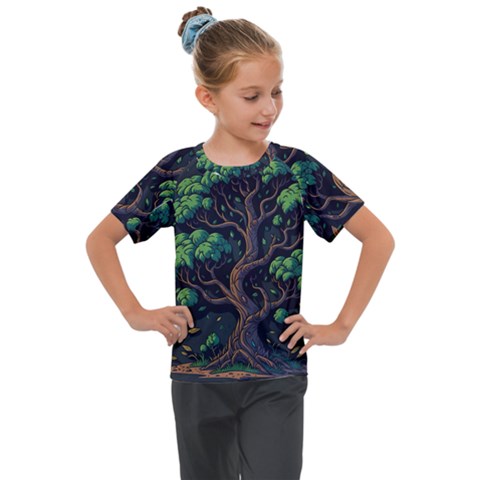 Tree Nature Cartoon Drawing Comic Kids  Mesh Piece Tee by Jancukart