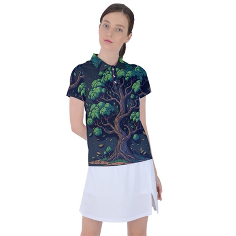 Tree Nature Cartoon Drawing Comic Women s Polo Tee by Jancukart