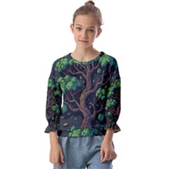 Tree Nature Cartoon Drawing Comic Kids  Cuff Sleeve Top