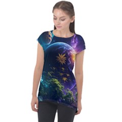 Fantasy People Mysticism Composing Cap Sleeve High Low Top