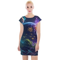 Fantasy People Mysticism Composing Cap Sleeve Bodycon Dress