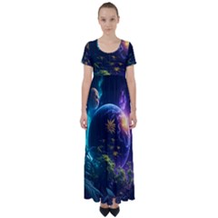 Fantasy People Mysticism Composing High Waist Short Sleeve Maxi Dress