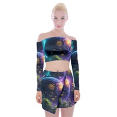 Fantasy People Mysticism Composing Off Shoulder Top With Mini Skirt Set