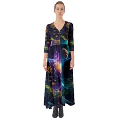 Fantasy People Mysticism Composing Button Up Boho Maxi Dress