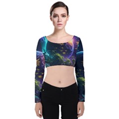 Fantasy People Mysticism Composing Velvet Long Sleeve Crop Top