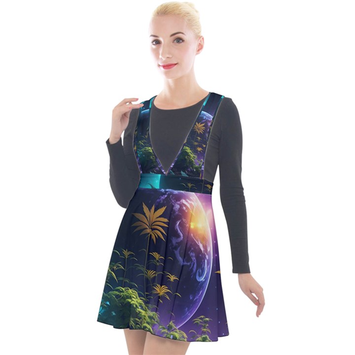 Fantasy People Mysticism Composing Plunge Pinafore Velour Dress