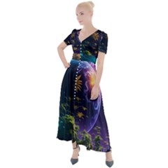 Fantasy People Mysticism Composing Button Up Short Sleeve Maxi Dress