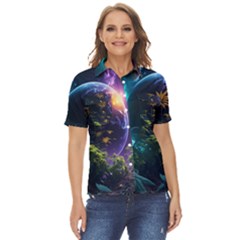 Fantasy People Mysticism Composing Women s Short Sleeve Double Pocket Shirt