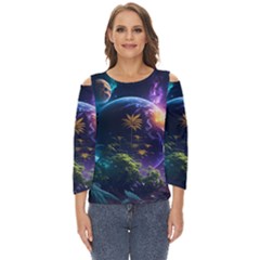 Fantasy People Mysticism Composing Cut Out Wide Sleeve Top