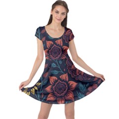 Flower Art Drawing Painting Spring Cap Sleeve Dress