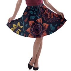 Flower Art Drawing Painting Spring A-line Skater Skirt by Jancukart