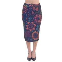 Flower Art Drawing Painting Spring Velvet Midi Pencil Skirt by Jancukart