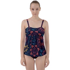 Flower Art Drawing Painting Spring Twist Front Tankini Set