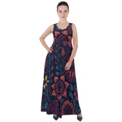 Flower Art Drawing Painting Spring Empire Waist Velour Maxi Dress