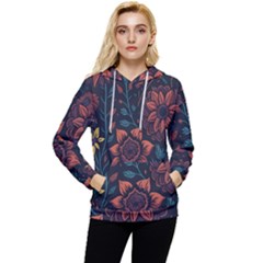 Flower Art Drawing Painting Spring Women s Lightweight Drawstring Hoodie