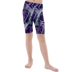 Purple Flower Rose Petals Plant Kids  Mid Length Swim Shorts