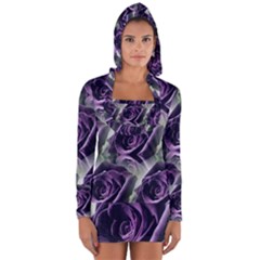 Purple Flower Rose Petals Plant Long Sleeve Hooded T-shirt by Jancukart