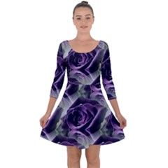 Purple Flower Rose Petals Plant Quarter Sleeve Skater Dress by Jancukart