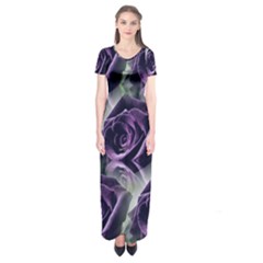 Purple Flower Rose Petals Plant Short Sleeve Maxi Dress