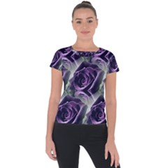 Purple Flower Rose Petals Plant Short Sleeve Sports Top 